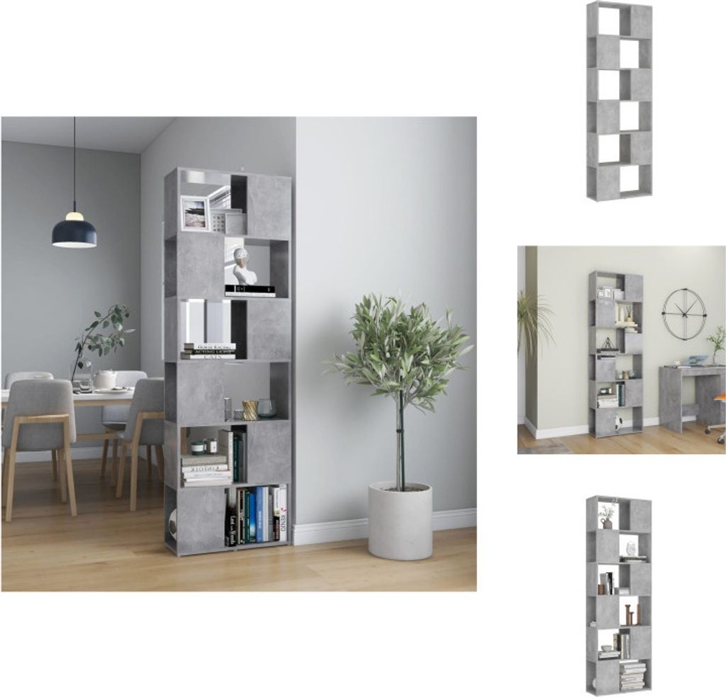 vidaXL Bücherregal Raumteiler Betongrau 60x24x186 cm Holzwerkstoff - Bücherregale & Bücherschränke