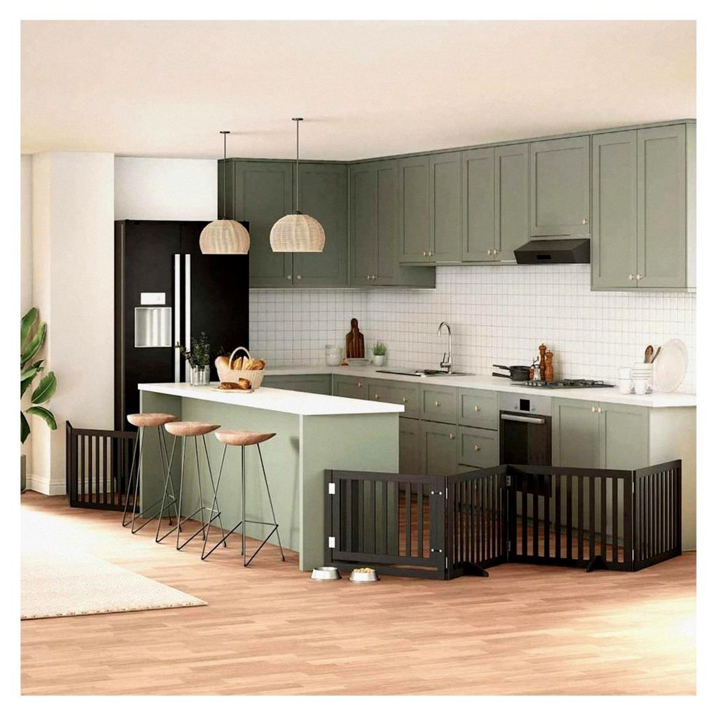 6-teiliges Hundetor mit Tür, faltbar, schwarz, 480 cm, Pappelholz, freistehendes Hundegitter, modularer Haustierzaun für Türen, Treppen, Flure, ...