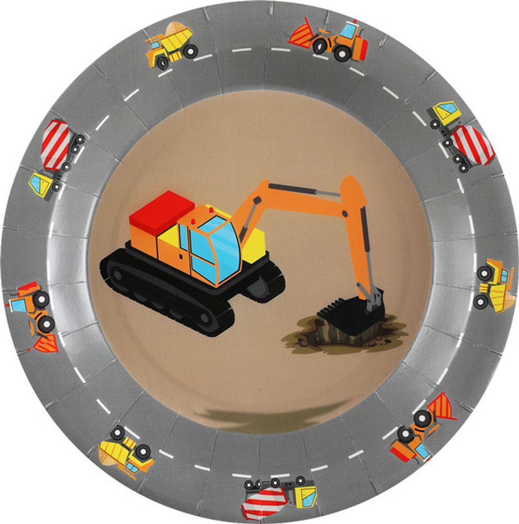 10 Papp-Teller Baustelle Bagger Lastwagen Kindergeburtstag