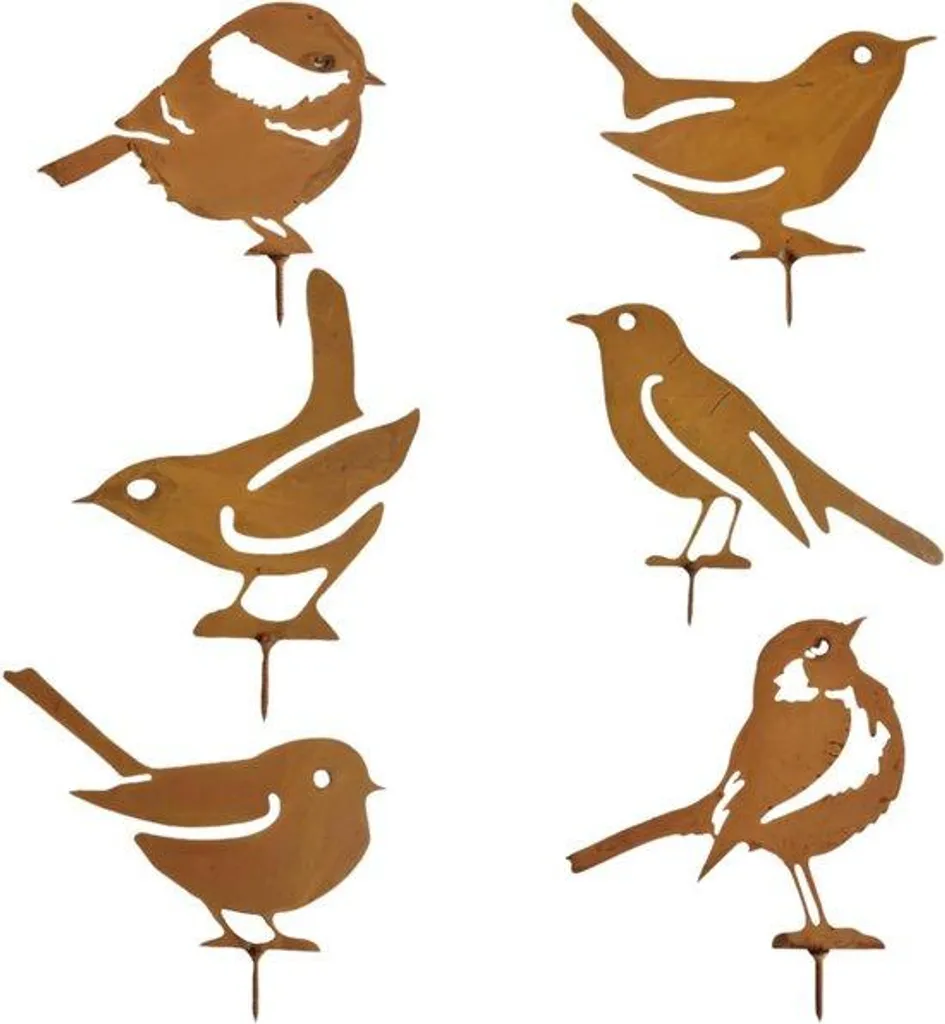 Ornements de jardin d'oiseaux rouillés pour décoration de parterre
