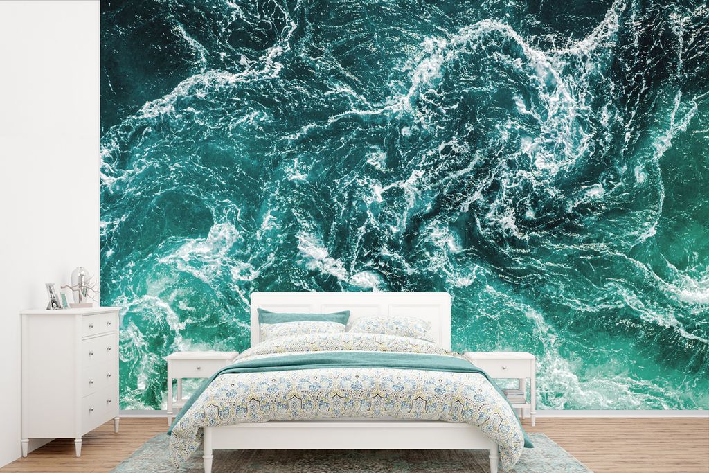 MuchoWow Fototapete für Wohnzimmer oder Schlafzimmer Wandtapete Vinyl Motivtapete Ozean - Wasser - Meer - Luxus - Grün - Türkis - 450x300 cm -...
