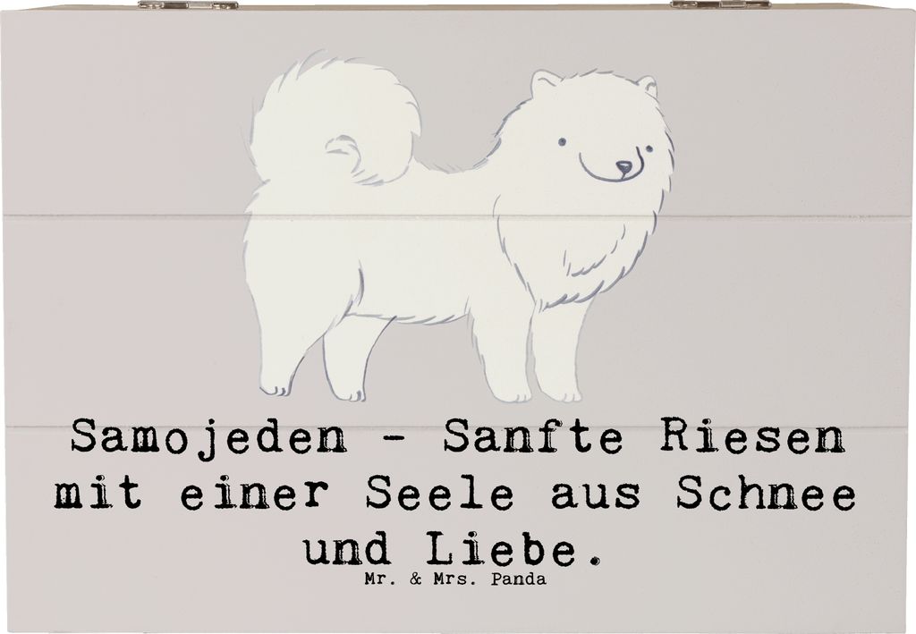 Mr. & Mrs. Panda Box Samojede Liebe 22 x 15 cm - Grau Pastell - Geschenk, Hunderassen, Hunderasse, soziale Eigenschaften, Holzkiste, Geschenkbox, B...