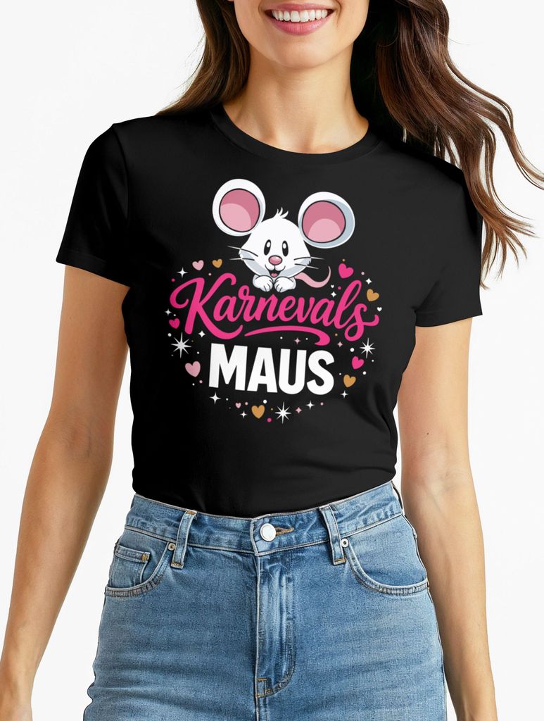 Damen T-Shirt - Faschingsmaus Karnevalsmaus - Kostüm-Ersatz Verkleidung Last Minute Kostüm Funshirt Moonworks