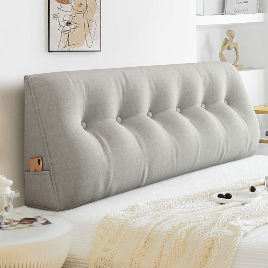 (150cm, Hellgrau) Großes Dreieckiges Kopfteilkissen für Bett & Sofa – Wedge-Formiges Rückenstützkissen mit Abnehmbarem Bezug für Entspannung...