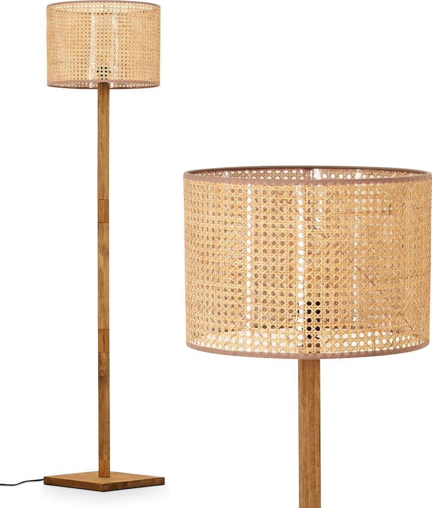 Varoni Boho-Style Stehlampe aus Holz/Wienergeflecht in Natur/Beige
