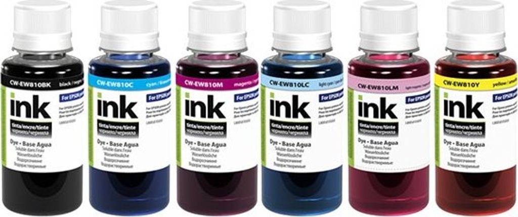 ColorWay Tinten-Set für Epson EW810 EcoTank & Stylus Photo – Dye-Based, 6x100ml (BK/C/LC/LM/M/Y), kompatibel mit 108 Tinten (CW-EW810SET01)