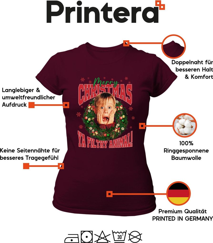 Merry Christmas Ya Filthy Animal Kevin McCallister - Home Alone Weihnachten Xmas Damen T-Shirt, Burgundy, M