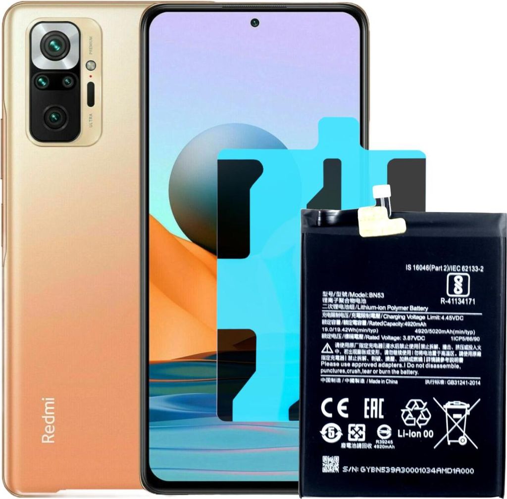 Akku für Xiaomi Redmi Note 9 Pro / Note 10 Pro 4G BN53 4920 mAh + Kleber