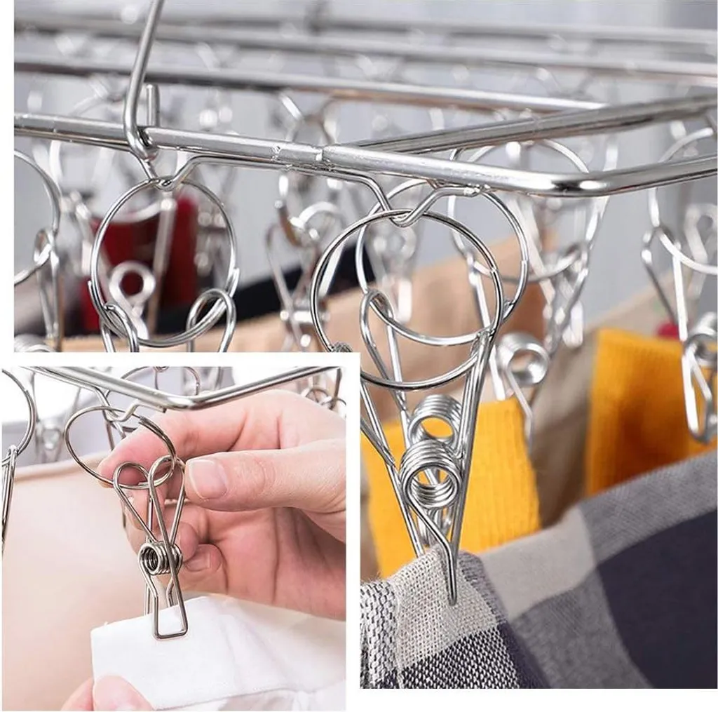 Séchoir à chaussettes 30 clips en acier inoxydable robuste et pliable