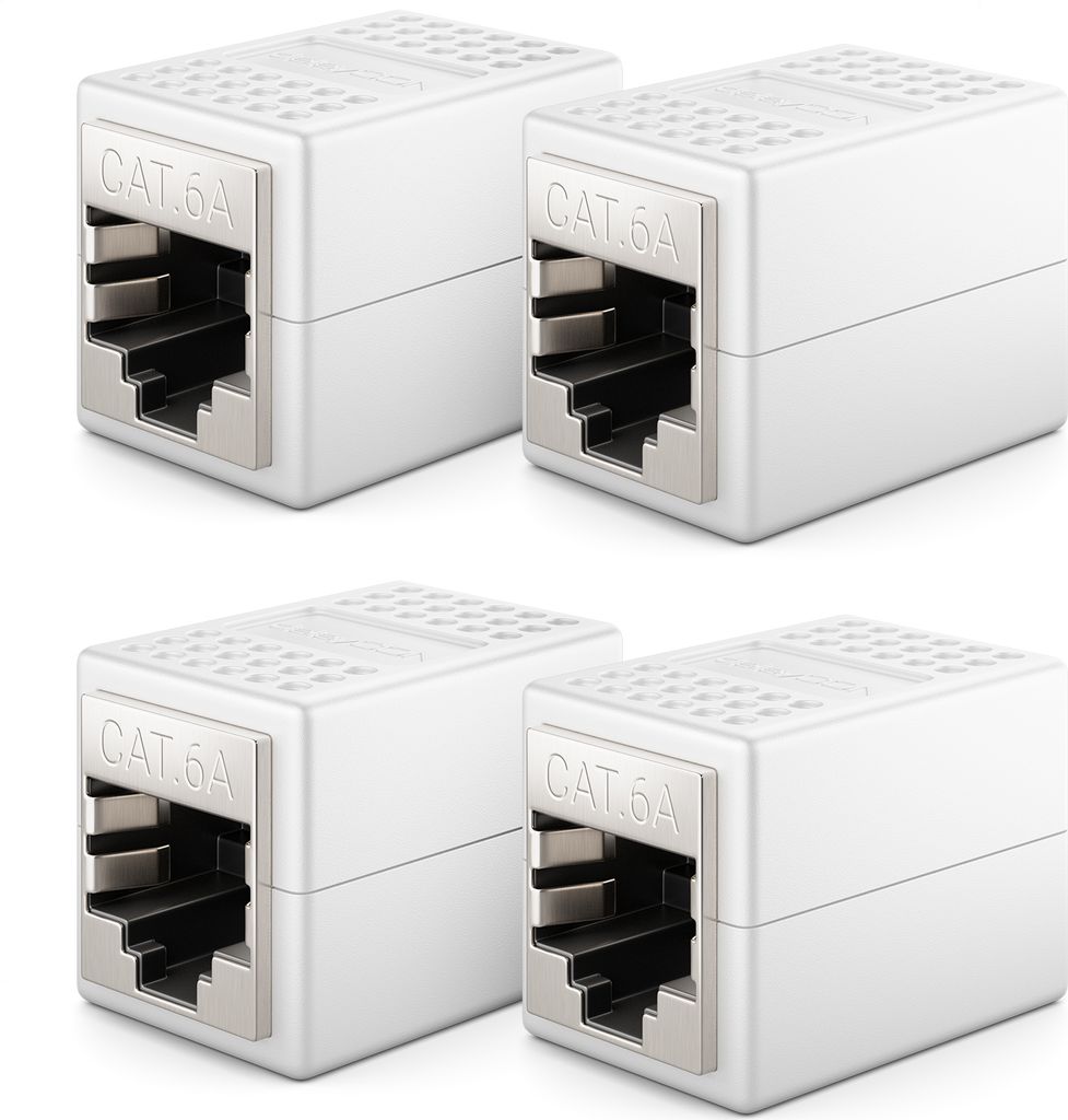 deleyCON 4x RJ45 Patchkabel Kupplung CAT6a 10 GIGABIT - LAN Verbinder Netzwerkkabel Ethernet Kabel Adapter 2x RJ45 Buchse - Cat6 Cat7 Cat8 Kompatib...