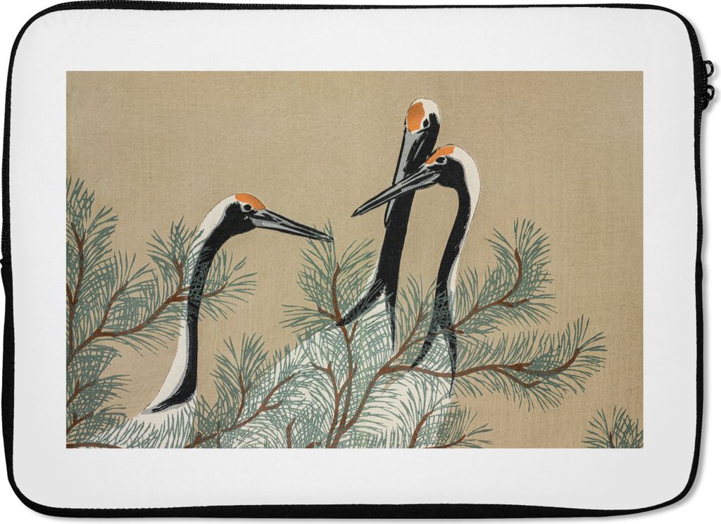 MuchoWow Laptop Hülle 13 Zoll Kranich - Blätter - Vintage - Japanisch - Skandinavisch Laptoptasche - Laptophülle - Sleeve - Rundumschutz