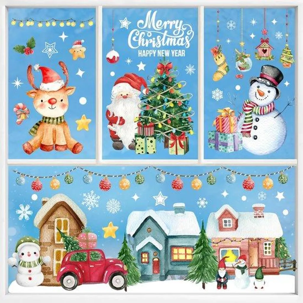 Stickers de Noël pour Vitres Réutilisables - Kit de 209 Pièces Colorées