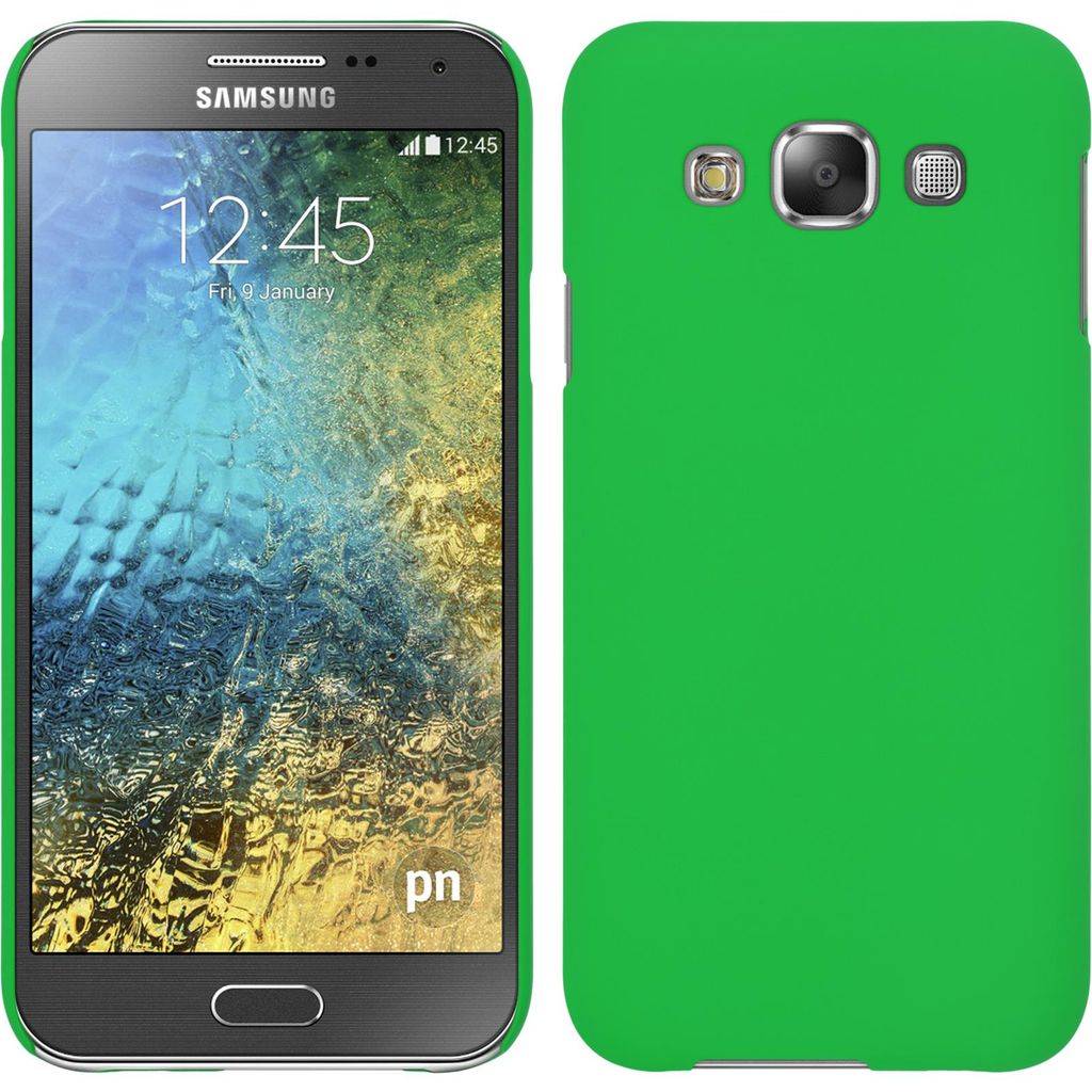 PhoneNatic Case kompatibel mit Samsung Galaxy E5 - Hülle grün gummiert Hard-case + 2 Schutzfolien