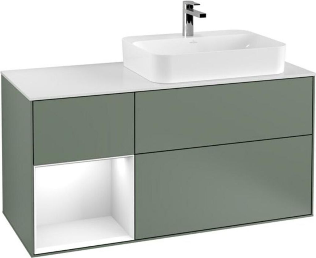 V&B Waschtischunterschrank Wandbeleuchtung Finion 120cm, Pl w m, Rg l g w Lac, Oli. m Lac