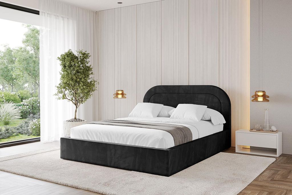 ALTDECOR Polsterbett mit Bettkasten - LERAY - 140x200 Schwarz Casablanca - Bett ohne Matratze - Doppelbett mit Stauraum und Latternrost - Boxbett m...