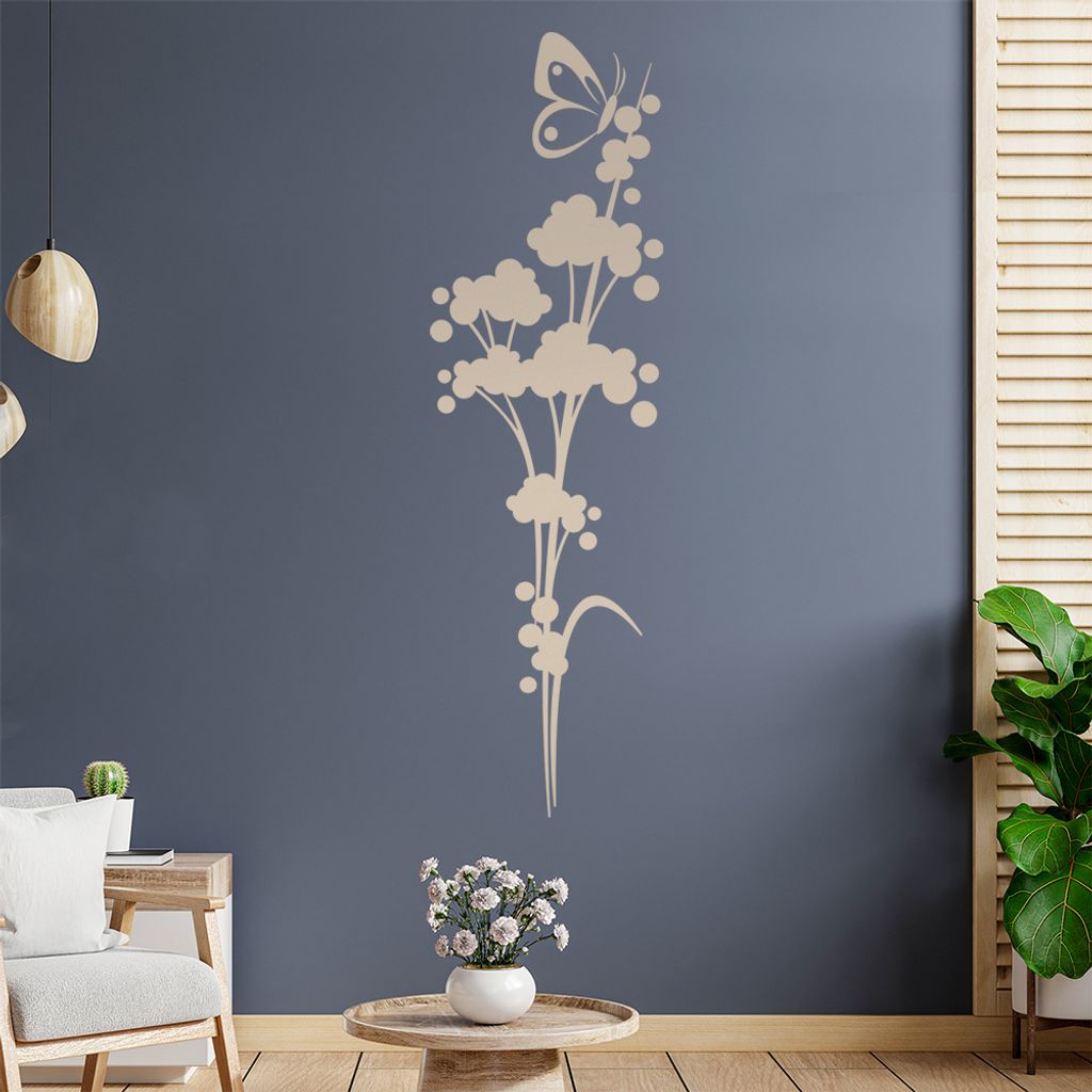 Tribal - Blüten - Schmetterling Wandtattoo in 6 Größen - Wandaufkleber Wall Sticker - Dekoration, Küche, Wohnzimmer, Schlafzimmer, Badezimmer
