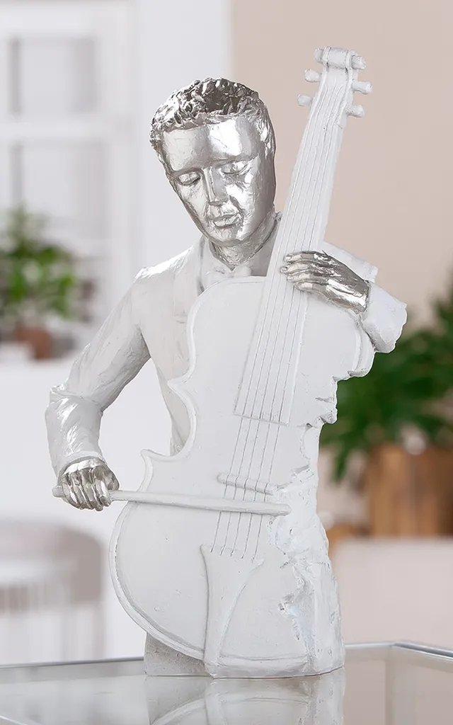 Gilde Figur, Musiker, "Musician", Mannmotiv, Violoncello, Kunstharz, weiß, VE 1, L. 10,5 cm, B. 21 cm, H. 31 cm 52909 - 2