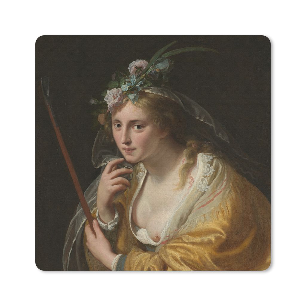 MuchoWow Mauspad Mousepad Eine Hirtin - Gemälde von Paulus Moreelse 20x20 cm - Mousepads - Maus Mat - Pad - Mausunterlage - Desk Mat - Bureauart...