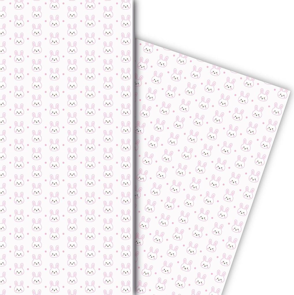 Niedliches Baby Geschenkpapier mit kleinen Häschen auf weiß - G7679, 32 x 48cm