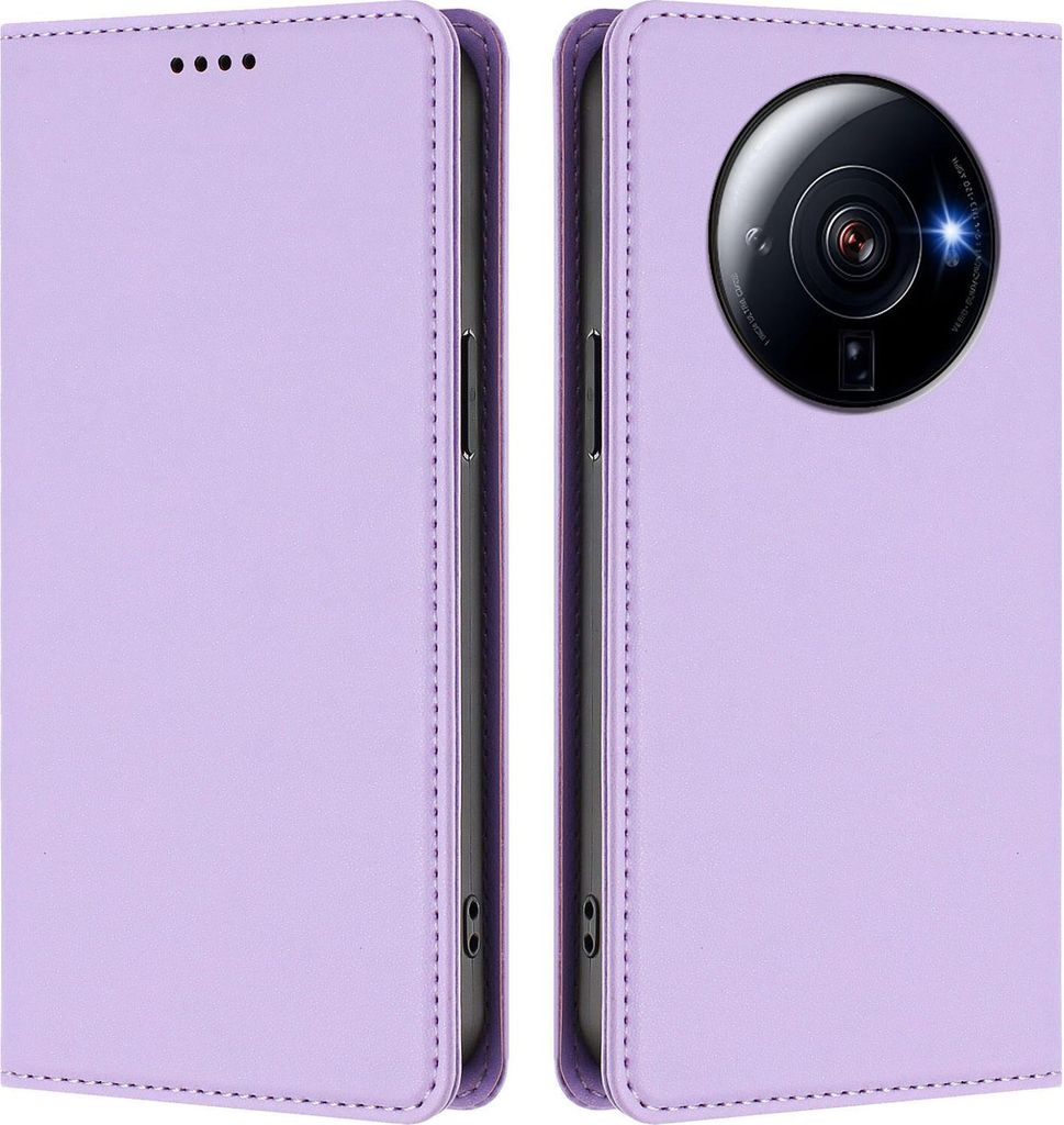 Handyhülle für Xiaomi 12S Ultra, Kunstleder Klapphülle Stoßfeste Magnetische Hülle mit Ständer Violett