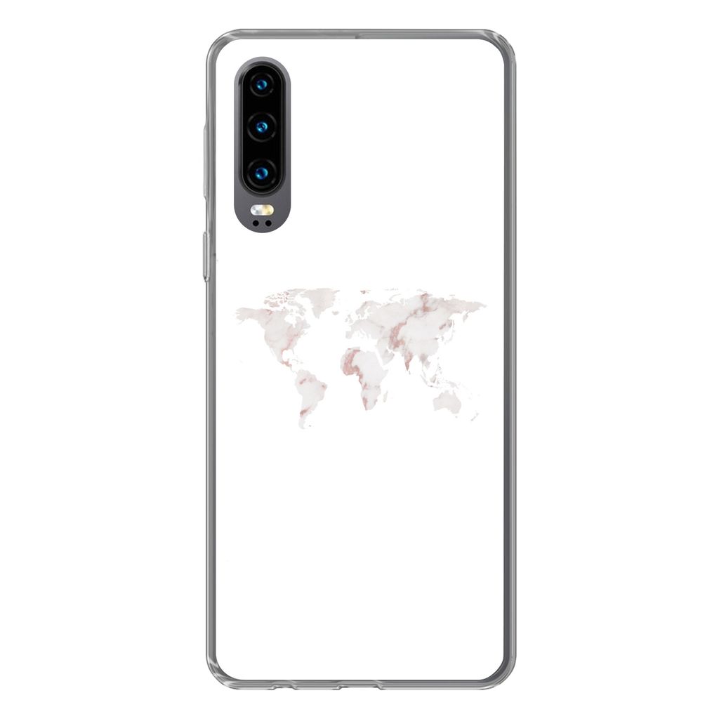 MuchoWow Handyhülle Schutzhülle Hülle für Huawei P30 Weltkarte - Marmor - Karte Silikon Softcase Handy Hülle - Kartenbesitzer