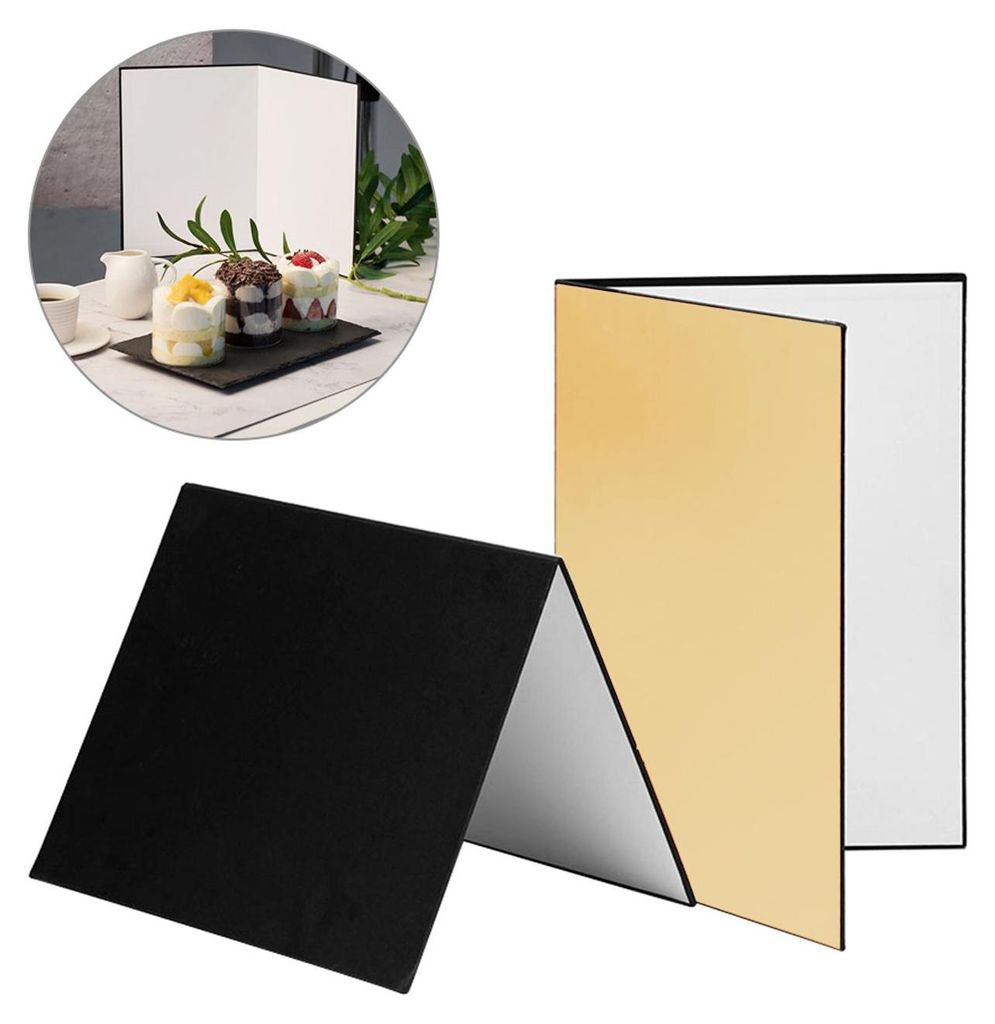 3-in-1-Fotografie-Karton, zusammenklappbares Reflektor-Diffusor-Board (schwarz + weiß, golden) für Fotoaufnahmen von Stillleben, Produkten und Le...