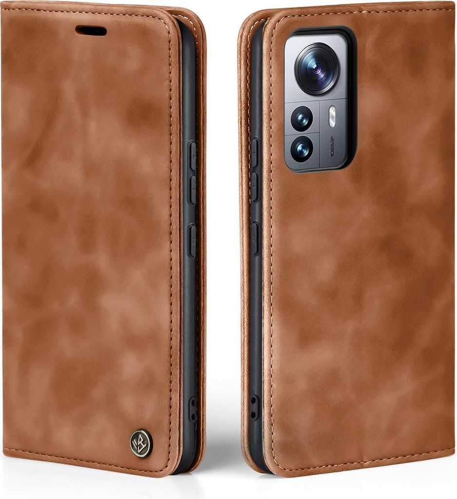 Handy Hülle für Xiaomi 12 Pro Klapphülle Bookcase Flip Cover Handy Tasche Etui Farbe: Hellbraun