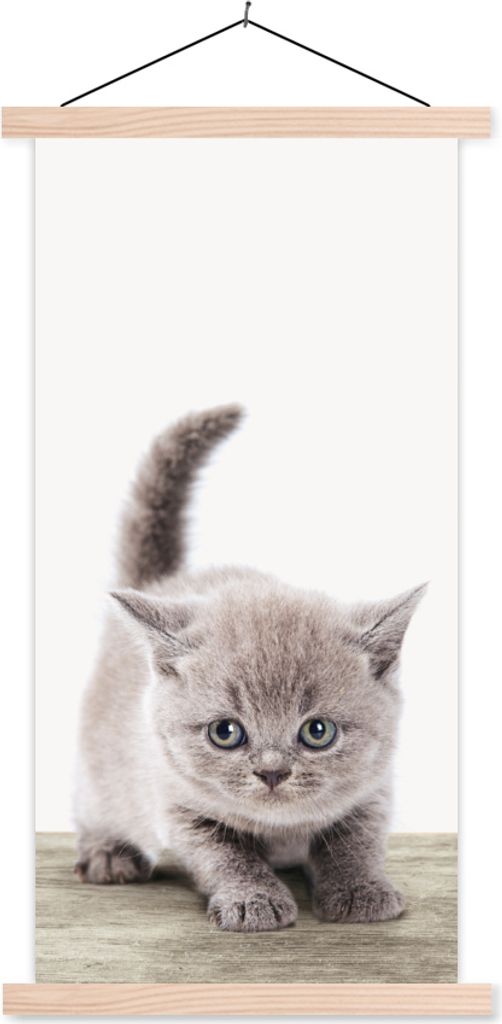 MuchoWow Textilposter Kätzchen - Katze - Haustiere - Jungen - Kinder - Mädchen 40x80 cm mit holzfarbenen Rahmen - Wohnzimmer