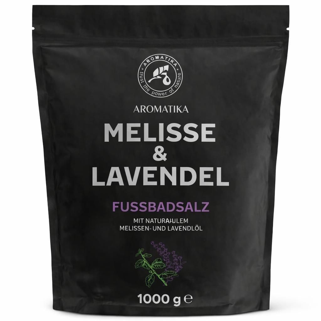 Fußbadesalz mit Meersalz und Ätherischem Lavendelöl & Melissenöl - 1kg/1000g - Pediküre Badesalz - Badezusatz mit Naturreinem Meersalz - Fußp...