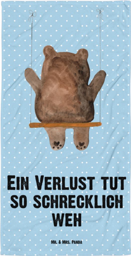 Mr. & Mrs. Panda Strandtuch Bär Schaukel - Blau Pastell - Geschenk, Reisehandtuch, Teddy, Duschtuch, Duschhandtuch, Badehandtuch, Handtuch