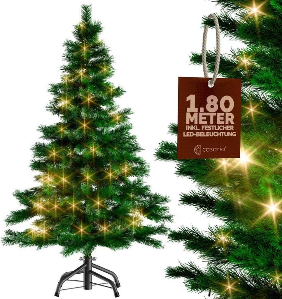 Casaria Künstlicher Weihnachtsbaum 180cm mit Lichterkette 120 LED warm-weiß inkl. Metallständer 533 Spitzen Weihnachten Christbaum Tannenbaum PV...