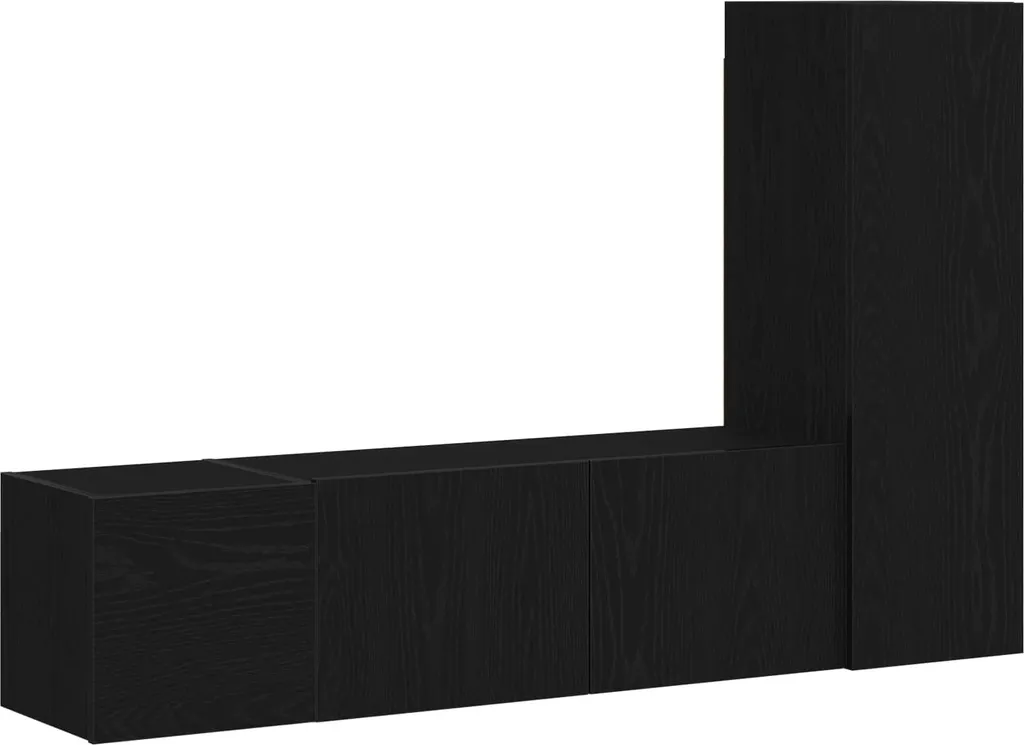 Meuble TV 3 pcs gain de place noir chêne pour ranger vos câbles salon