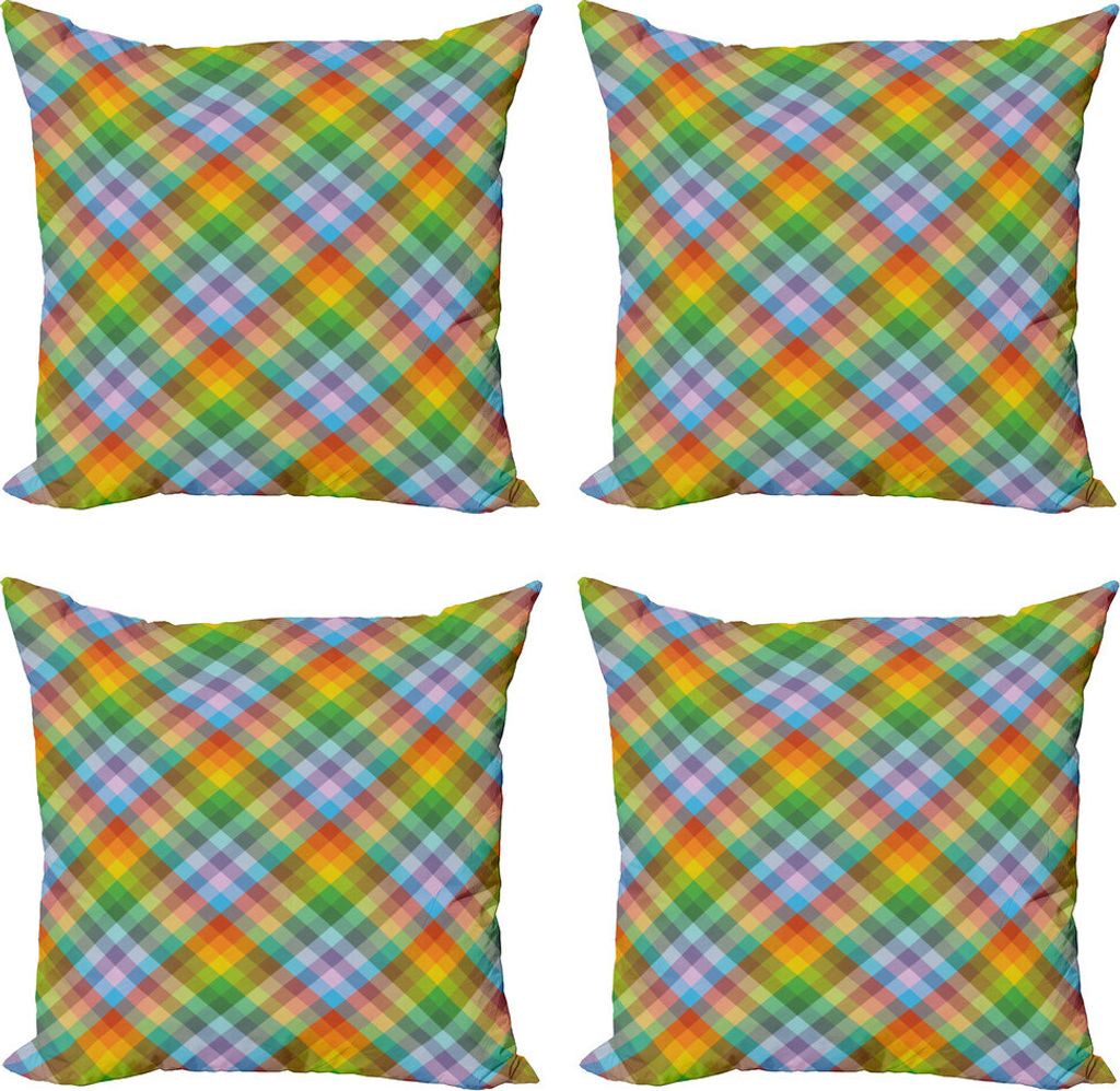 ABAKUHAUS Plaid Kissenbezug Set (4 Stück), Bunter Sommer-Madras-Art, Moderner Doppelseitiger Digitaldruck, 50 cm x 50 cm, Mehrfarbig