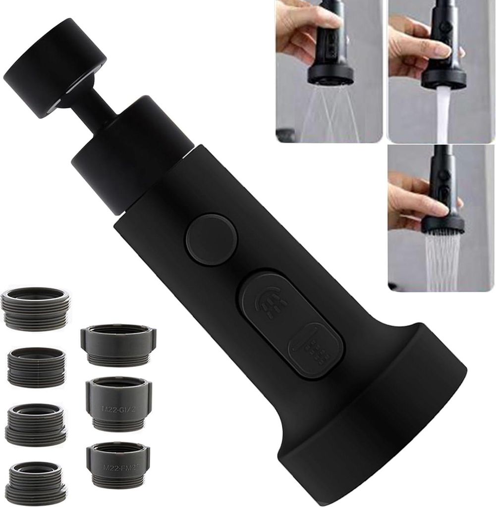 Allecto Premium - Küchenarmatur Sprühkopf Verlängerung mit 360° Rotation - Schwarz - Armatur Aerator Sprühfilter - Badezimmerarmatur Zubehör ...