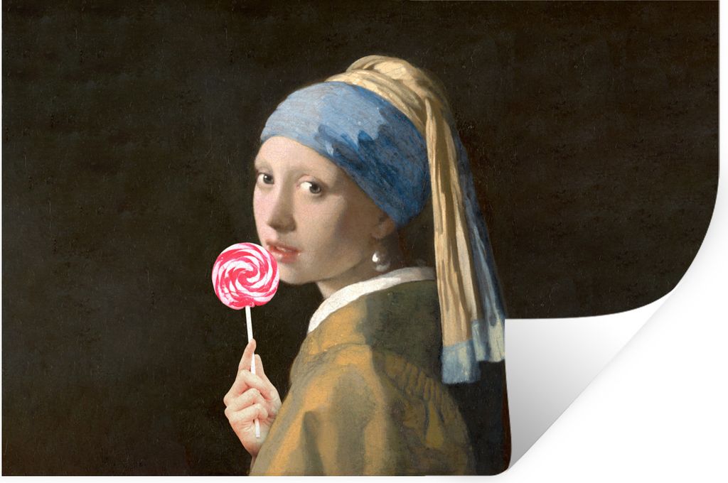 MuchoWow Wandtattoo Wandsticker Wandaufkleber Mädchen mit Perlenohrring - Johannes Vermeer - Lollipop 60x40 cm Selbstklebend und Repositionierba...