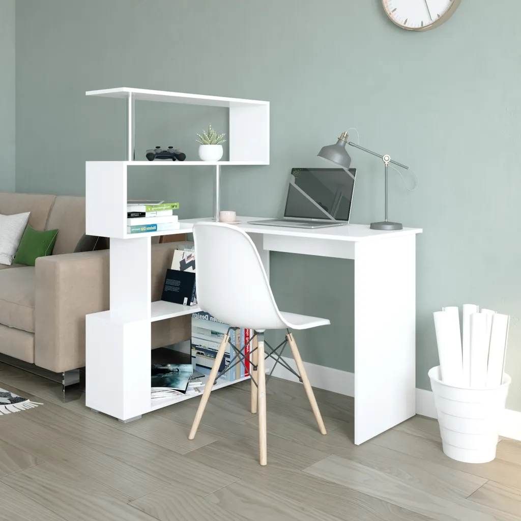 Bureau d'ordinateur pivotant blanc meuble d'angle modulable PRO
