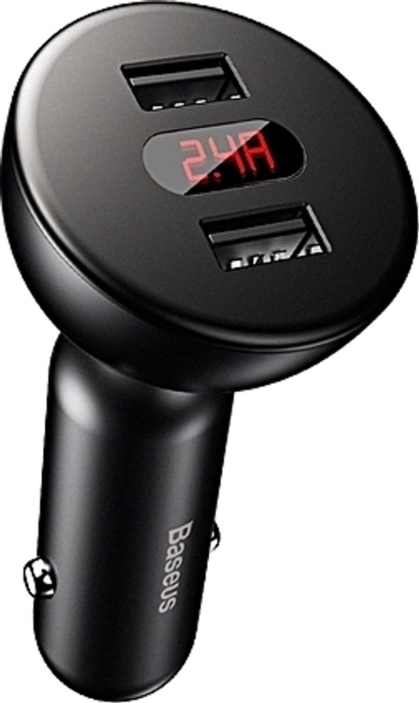 Baseus Shake-head Car Charger Auto KFZ PKW LKW Ladegerät mit LCD-Anzeige Voltmeter 4.8A für Smartphones & Tablet in schwarz