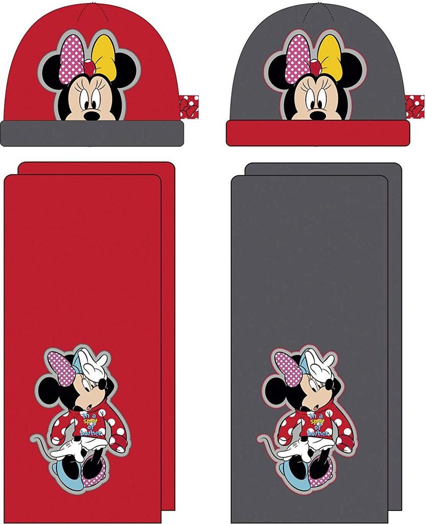 Disney Minnie Maus 2tlg. Winterset Kindermütze Kinderhandschuhe Mütze Schal Handschuhe WD11631 (Rot)
