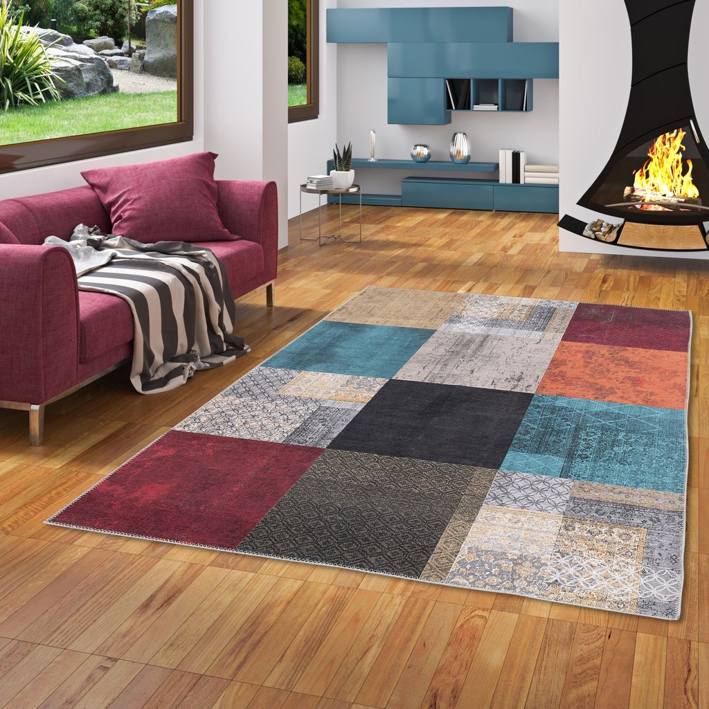 Vintage Designerteppich Finesse Bunt Patchwork, Größe:200x290 cm