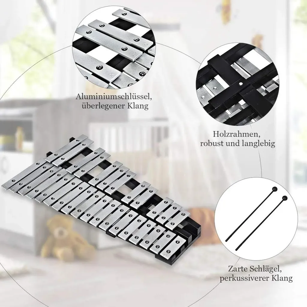 Glockenspiel pour Apprentissage Musical - 30 Notes Argentées - Idéal Débutant