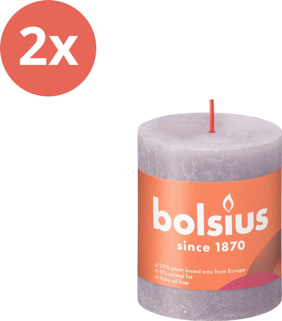 Bolsius - Rustikale Stumpenkerze - 80/68 - 1 Stück pro Packung - Frosted Lavender - Vorteilspack - 2 Stücke