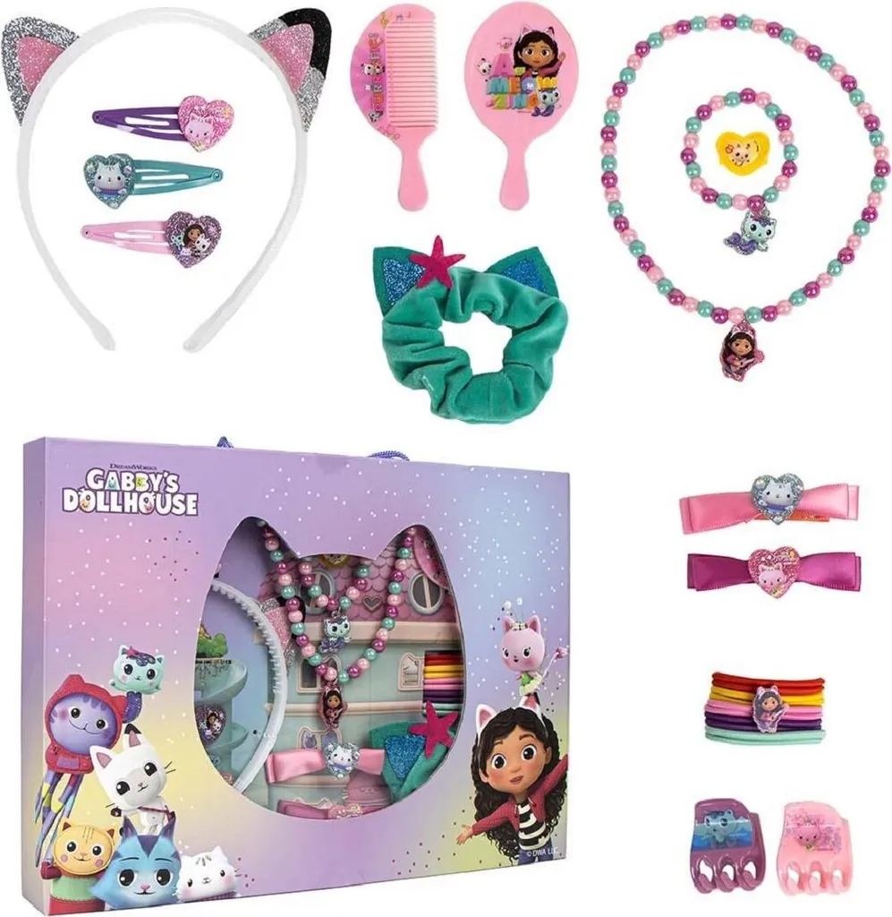 Kit Accessoires Cheveux Gabby's Dollhouse Boîte Rose avec Peigne Démêlant