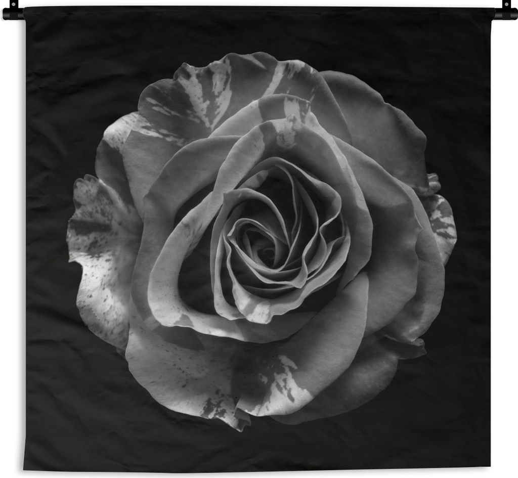 MuchoWow Wandteppich Wandbehang Blumen - Rose - Schwarz - Weiß - Botanisch 150x150 cm Tapisserie Dekoration Wandtuch - Wohnaccessoires - Modernes