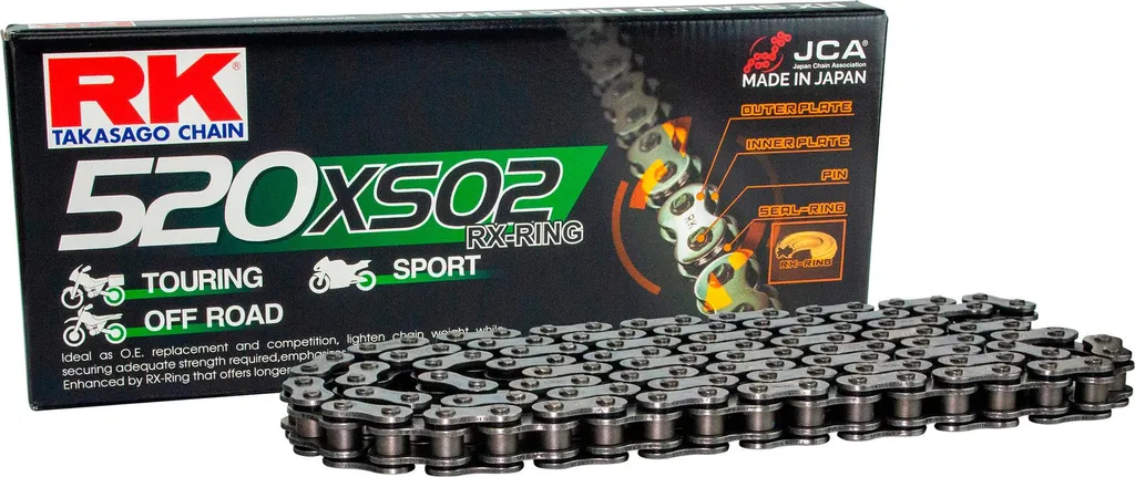 Chaîne RK 520XSO2 Renforcée 114 Maillons avec Joints RX-Ring Longue Durée