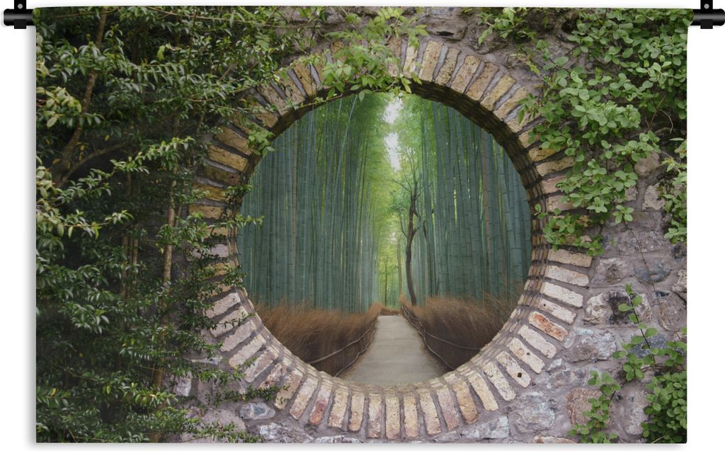 MuchoWow Wandteppich Wandbehang Bambus - Wald - Japanisch - Aussicht 90x60 cm Tapisserie Dekoration Wandtuch - Wandskulpturen - Bildteppich