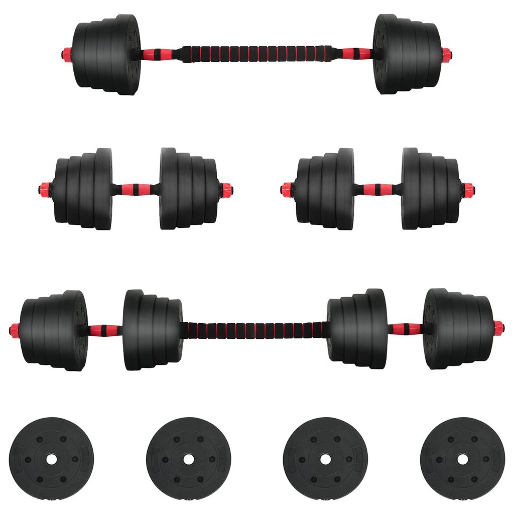 vidaXL 2-in-1 Hantelset 40kg Schwarz und Rot Zement und Eisensand