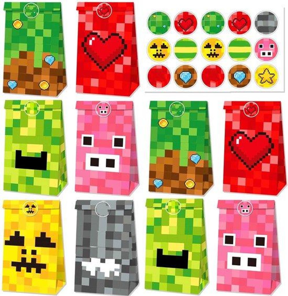 12 papieren geschenktassen – snoepzakjes met 18 stickers – Productafbeelding 