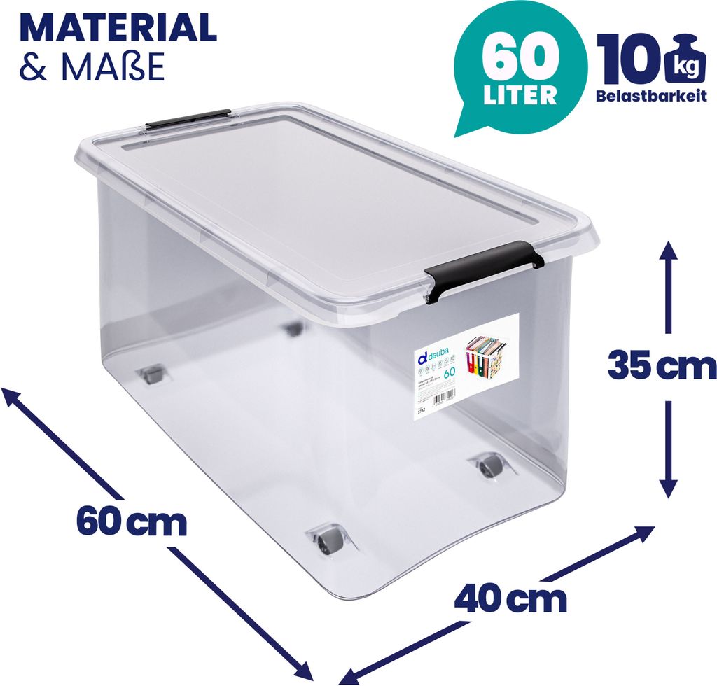 DEUBA® Aufbewahrungsboxen 6 x 60l mit Deckel und Rollen, Produktbild 6