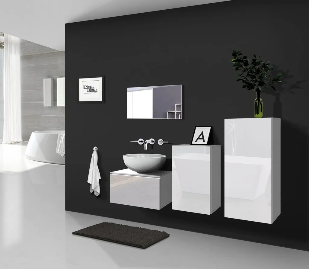 Ensemble meuble lave-mains 40cm et miroir Alius 39 blanc laqué brillant