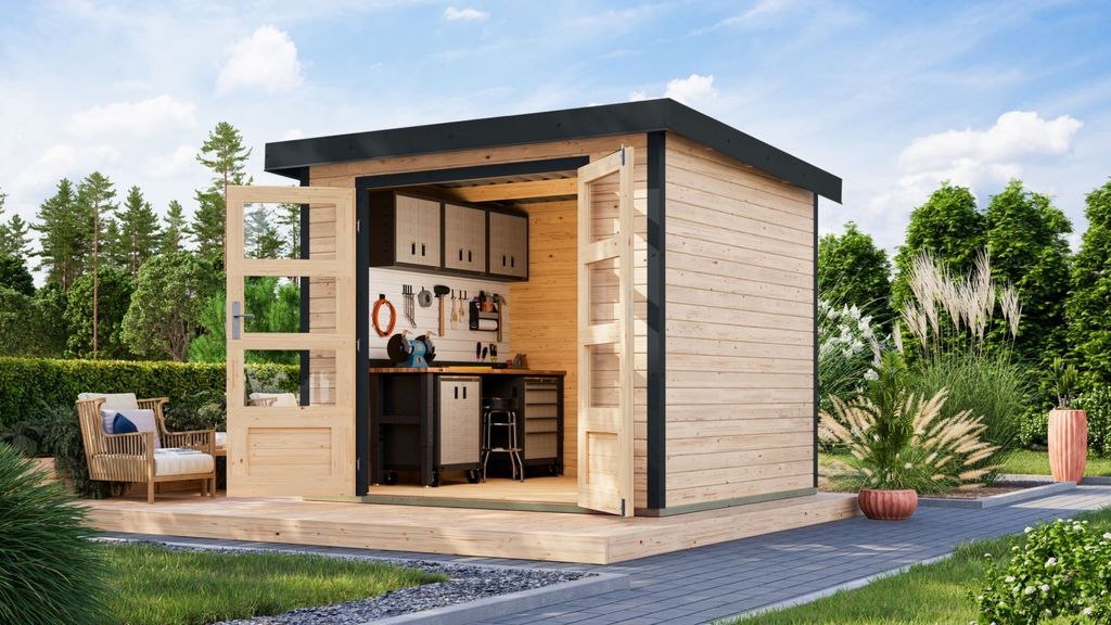 Karibu Gartenhaus Hybridhaus Metall Jupiter 3 naturbelassen 238,5x213,5x209 cm